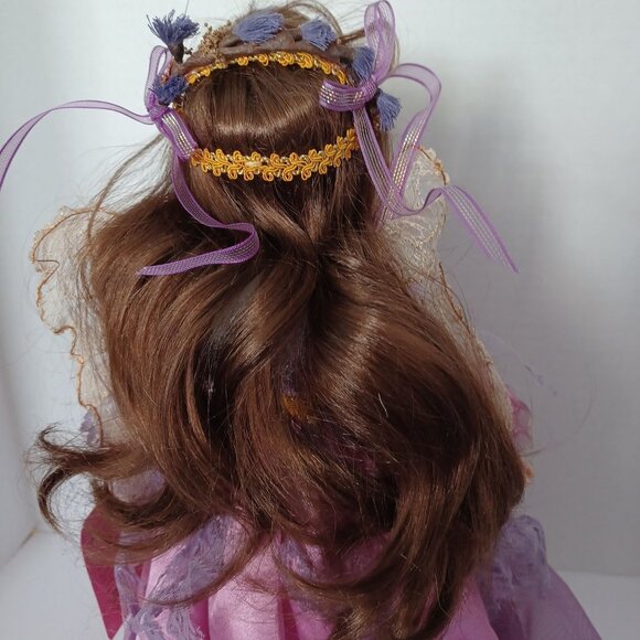 Porcelain Angel Doll With Purple Dress & Gold Accents By Paradise Galleries - Picture 8 of 8